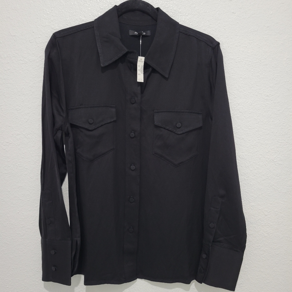 Madewell Western Shirt Linen Blend Size 8 Black NWT NT505 - Picture 4 of 8